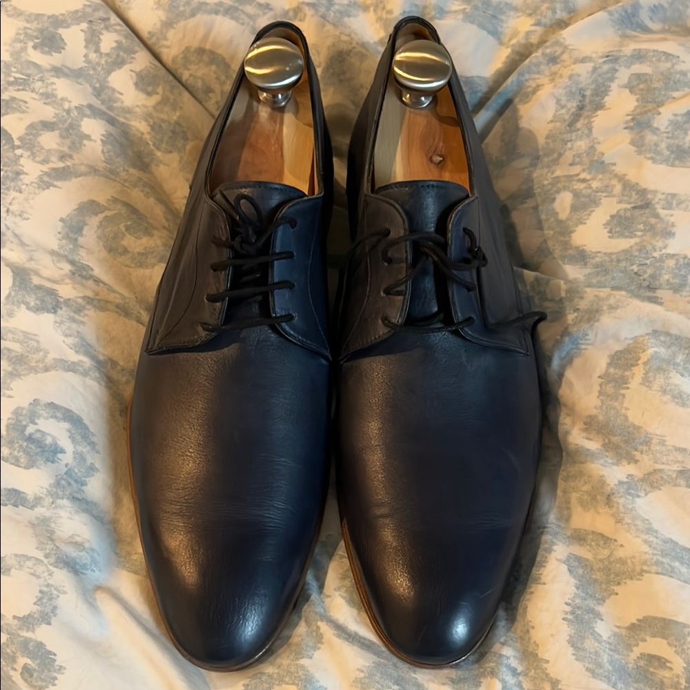 Ace Marks Men's Classic Navy Leather Dress Shoes